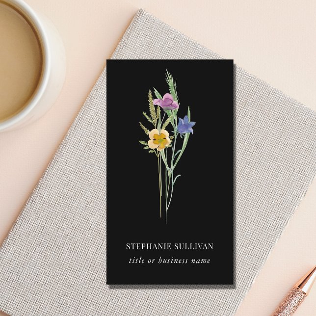 Black Boho Watercolor Wildflower  Business Card (Creator Uploaded)