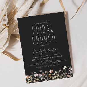 Black Boho Wildflower Bridal Brunch Shower Invitation