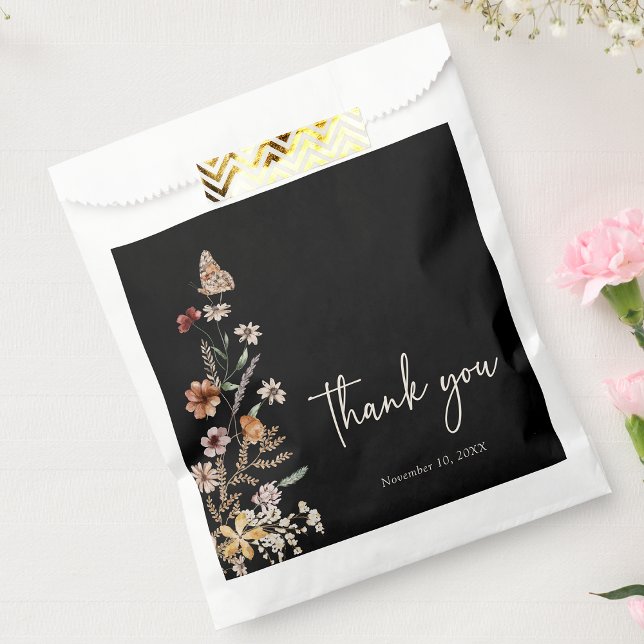 Black Boho Wildflower Favour Bag (Black Boho Wildflower Thank You Favor Bags by Painted Paperie
)