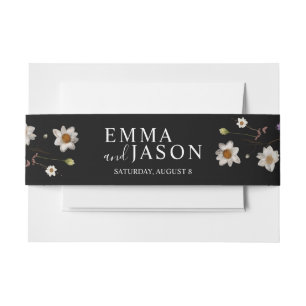 Black Boho Wildflower Invitation Belly Band