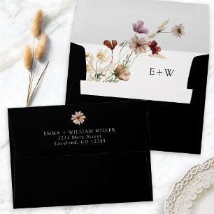 Black Boho Wildflower Wedding Envelope