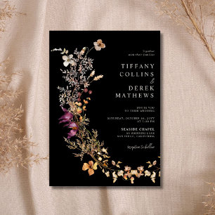 Black Boho Wildflower Wedding Invitation