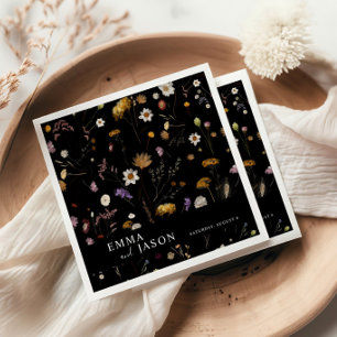 Black Boho Wildflower Wedding Napkins