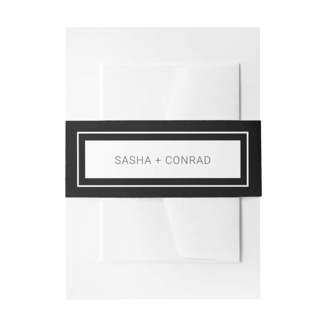 Black Bold Border Modern Wedding Invitation Belly Band (Front Example)