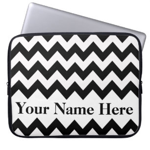 Black Bold Chevron with customisable text Laptop Sleeve