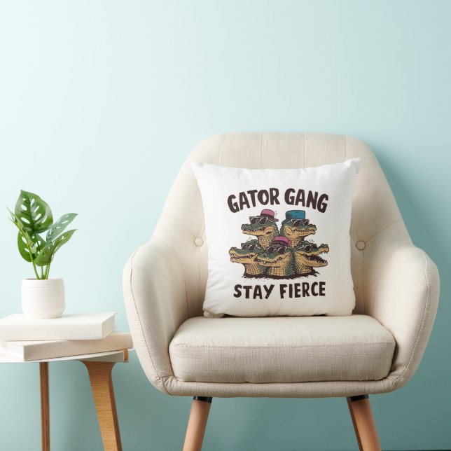 Black Bold Gator Gang Throw Pillow (Chair)