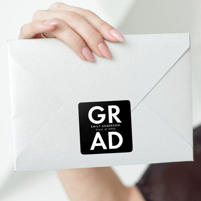 Black | Bold Grad Graduation Square Sticker (Creator Uploaded)