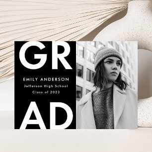 Black Bold Grad Photo Graduation Announcement