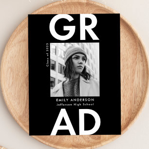 Black Bold Grad Photo Graduation Party Invitation Postcard