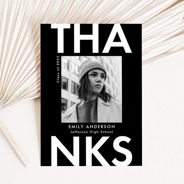 Black | Bold Grad Photo Graduation Thank You Card (Creator Uploaded)