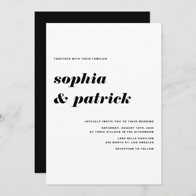 Black Bold Italic Retro Typography Wedding Invitation (Front/Back)