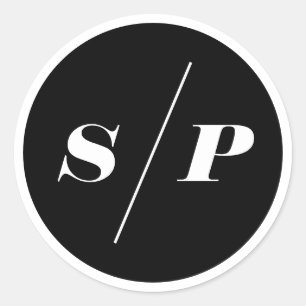 Black Bold Italic Typography Wedding Monogram Classic Round Sticker