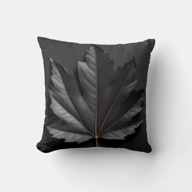 Black Bold Leaf Design  Cushion (Front)