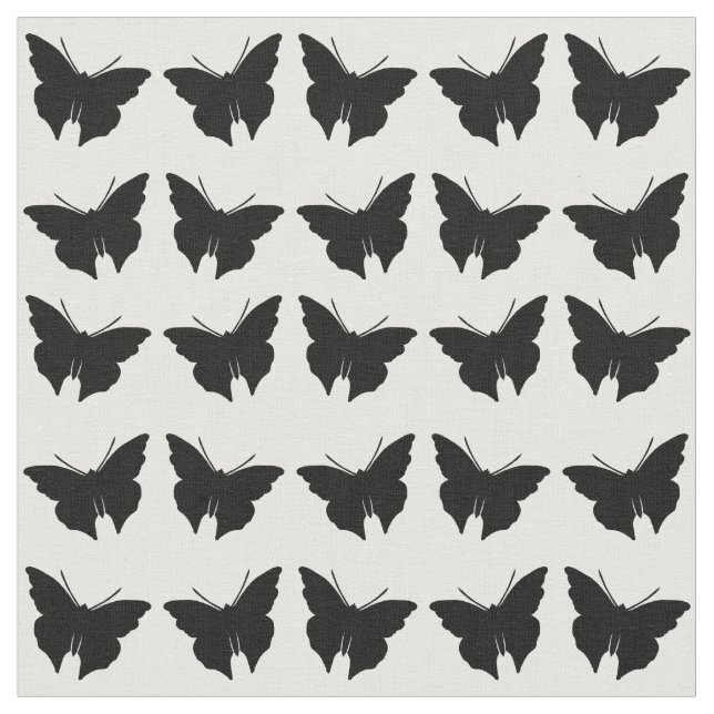Black Bold Mod Butterflies Fabric (Close Up)