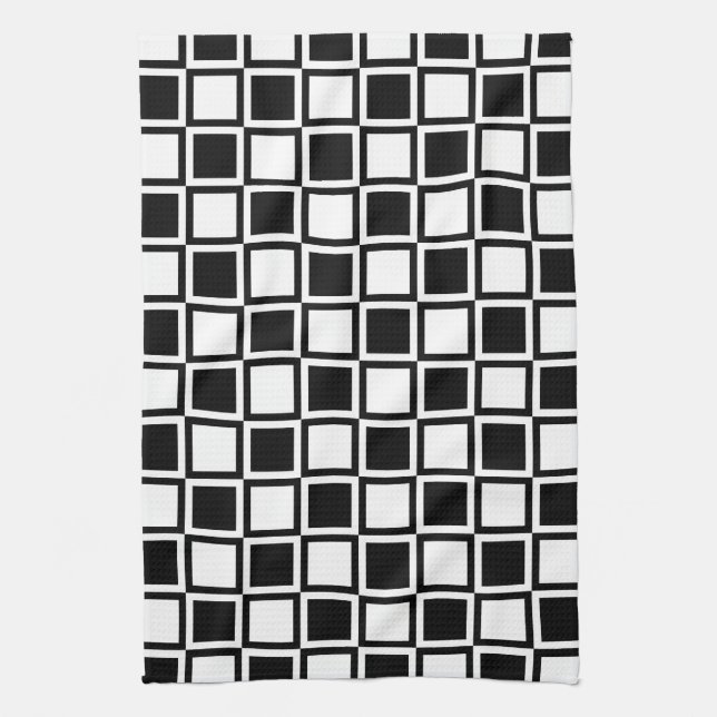 Black Bold Mod Squares Tea Towel (Vertical)