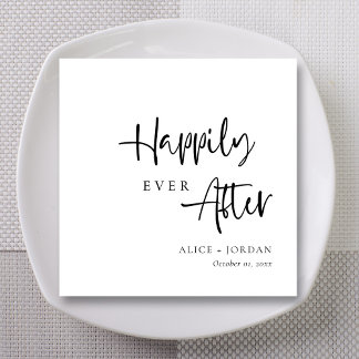 Black Bold Script Happily Ever After Wedding Napkin
