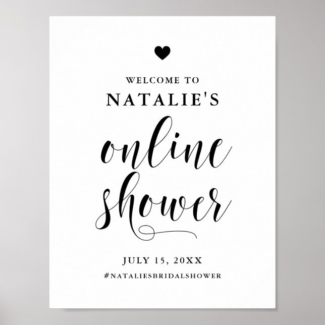 Black Bold Script Online Bridal Shower Welcome Poster (Front)