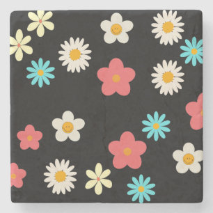 Black Bold Y2K Wildflower Vibrant Spring Decor Stone Coaster