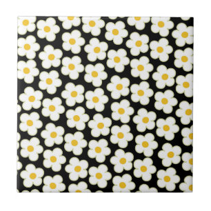 Black Bold Y2K Wildflower Vibrant Spring Decor Tile