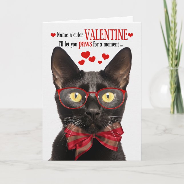 Black Bombay Cat Feline Humour Valentine's Day Holiday Card (Front)