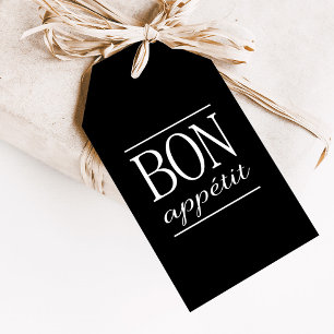 Black BON APPETIT Quote Dinner Typography Text Gift Tags