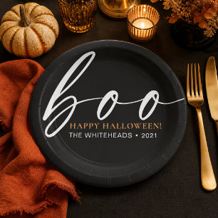 Black Boo Happy Halloween Family Paper Plate
