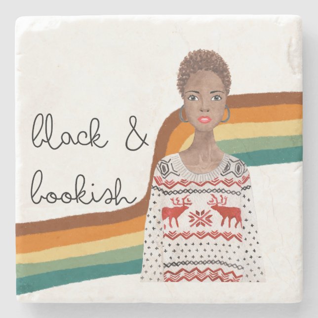 Black Book Lover Short Brown Hair Stone Coaster (Front)