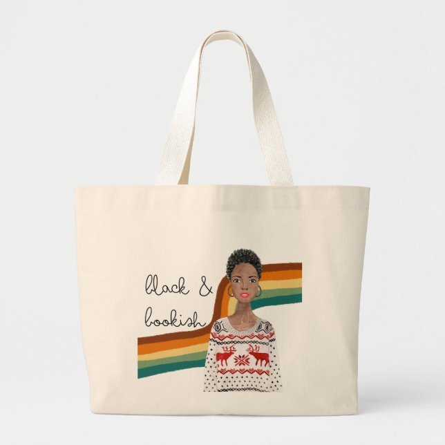 Black Book Lover with Short Hair Large Tote Bag (Front)