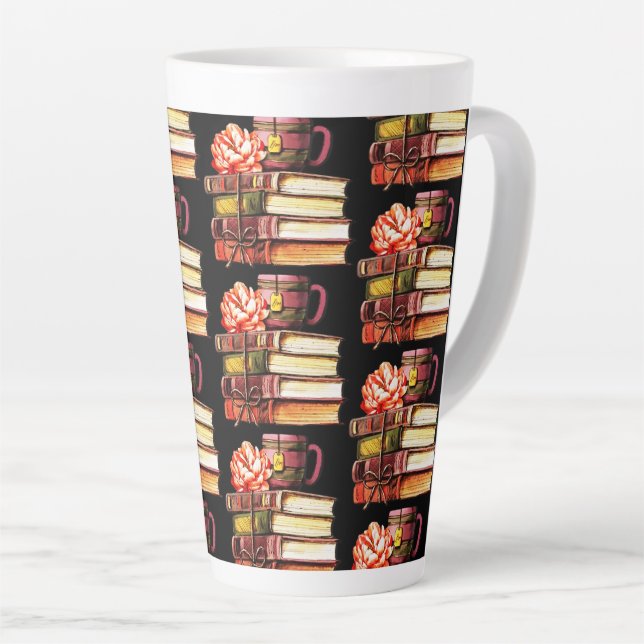 Black Books And Tea  Latte Mug (Right Angle)
