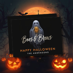 Black Boos & Brews Ghost Halloween  Postcard
