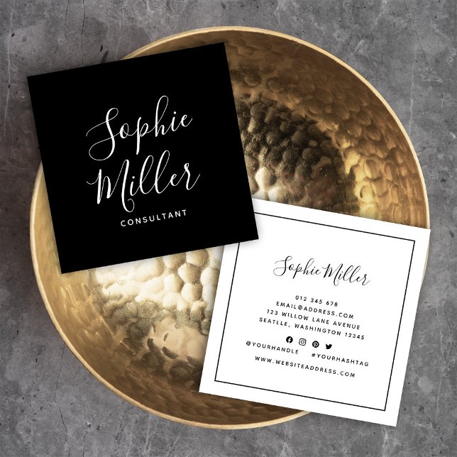 Black Border Calligraphy Script Social Media Square Business Card (Creator Uploaded)