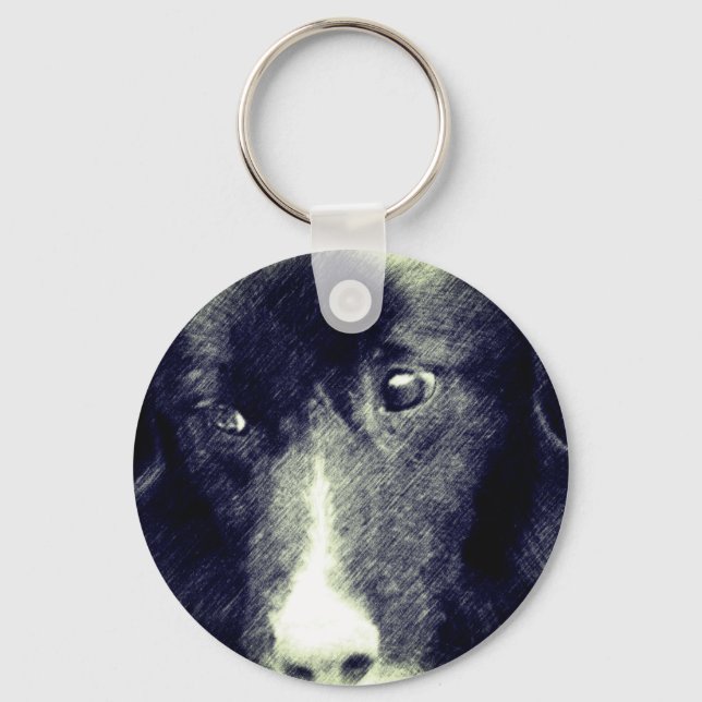Black Border Collie Animal Art  Key Ring (Front)