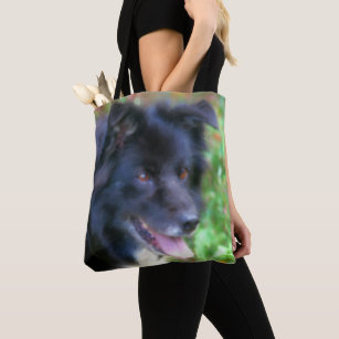 Black Border Collie Dog Art Photo Painting  Tote Bag