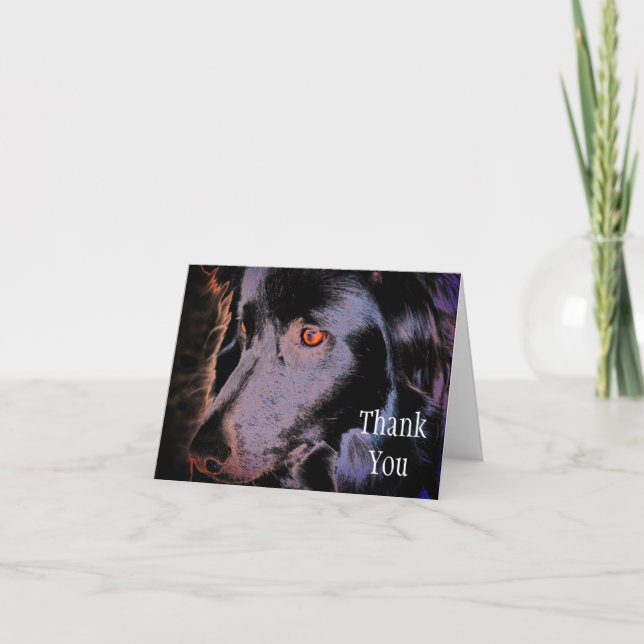 Black Border Collie Dog Art Thank You Card (Front)
