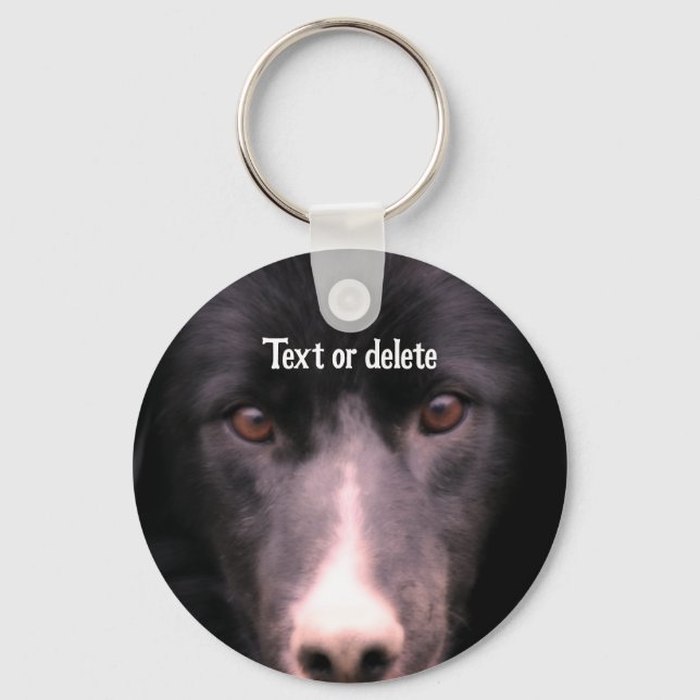 Black Border Collie Face Dog Personalised Key Ring (Front)