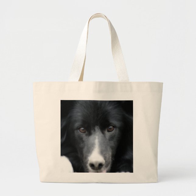 Black Border Collie Face Dog Tote Bag (Front)