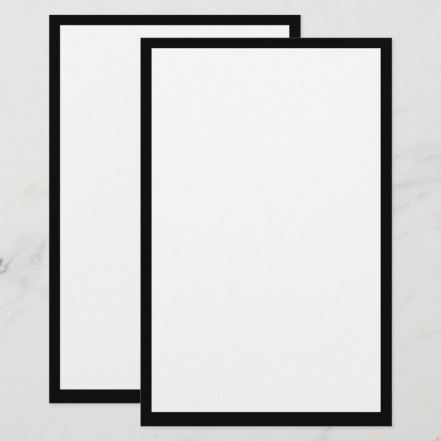 Black Border Edge Solid White Plain Custom Colour Stationery (Front/Back)
