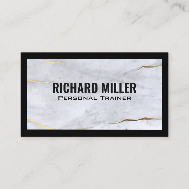 Black Border | Gold Marble Texture Background Business Card (Front)