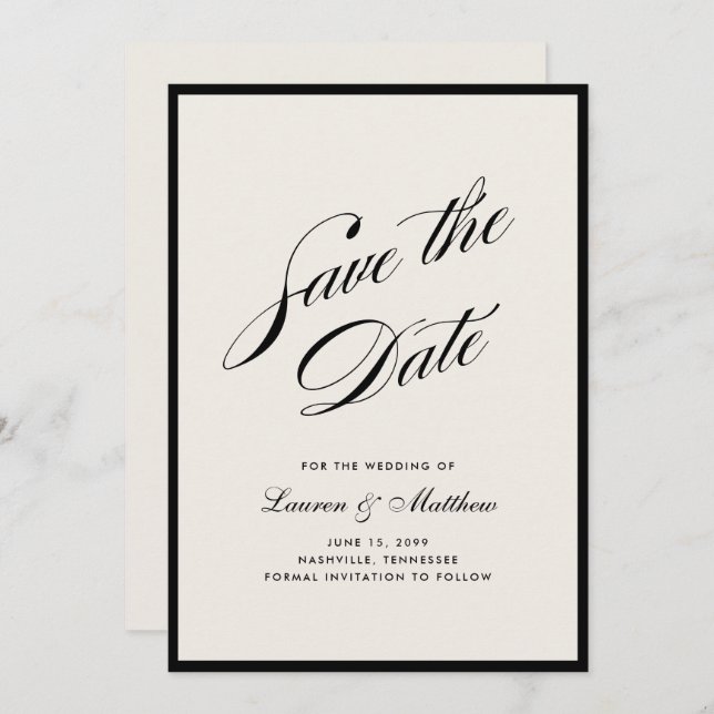 Black Border Ivory Modern Save the Date Invitation (Front/Back)