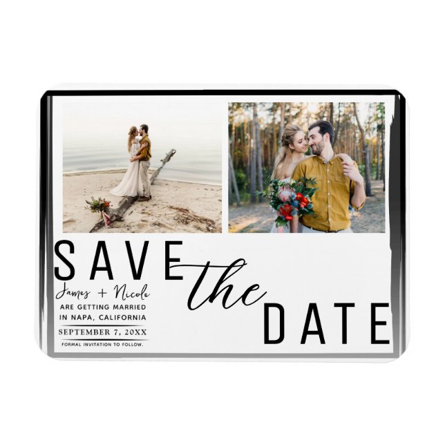 Black Border Overlay Photo Save the Date Wedding Magnet (Horizontal)