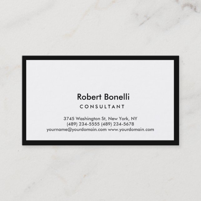 Black Border Plain Modern Consultant Business Card (Front)