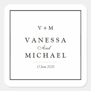 Black border simple unique wedding square sticker