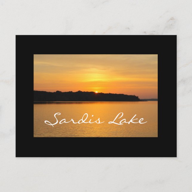 Black Bordered Sardis Lake Sunset Postcard (Front)