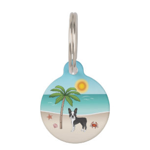 Black Boston Terrier At A Tropical Summer Beach Pet Tag