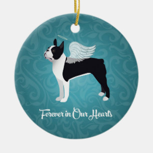 Black Boston Terrier Dog Angel Pet Memorial Ceramic Tree Decoration