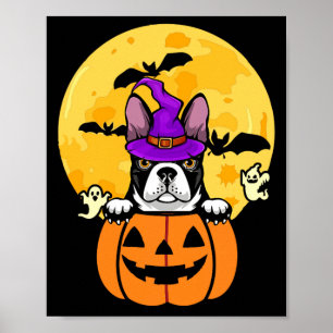 Black Boston Terrier Witch Dog Lover Halloween Poster
