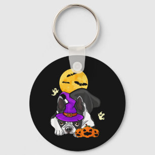 Black Boston Terrier Witch Halloween Costume Dog Key Ring