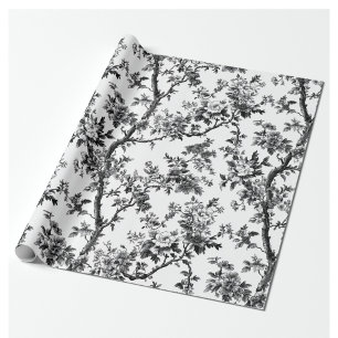 Black Botanical Branch Toile Garden Party Wrapping Paper