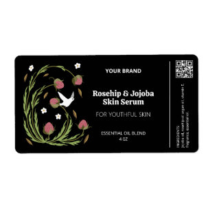 Black Botanical Dropper Bottle Labels