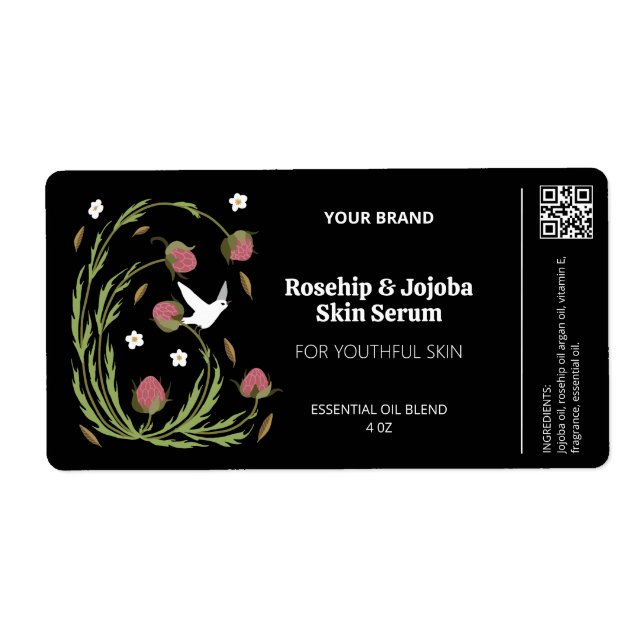 Black Botanical Dropper Bottle Labels (Front)